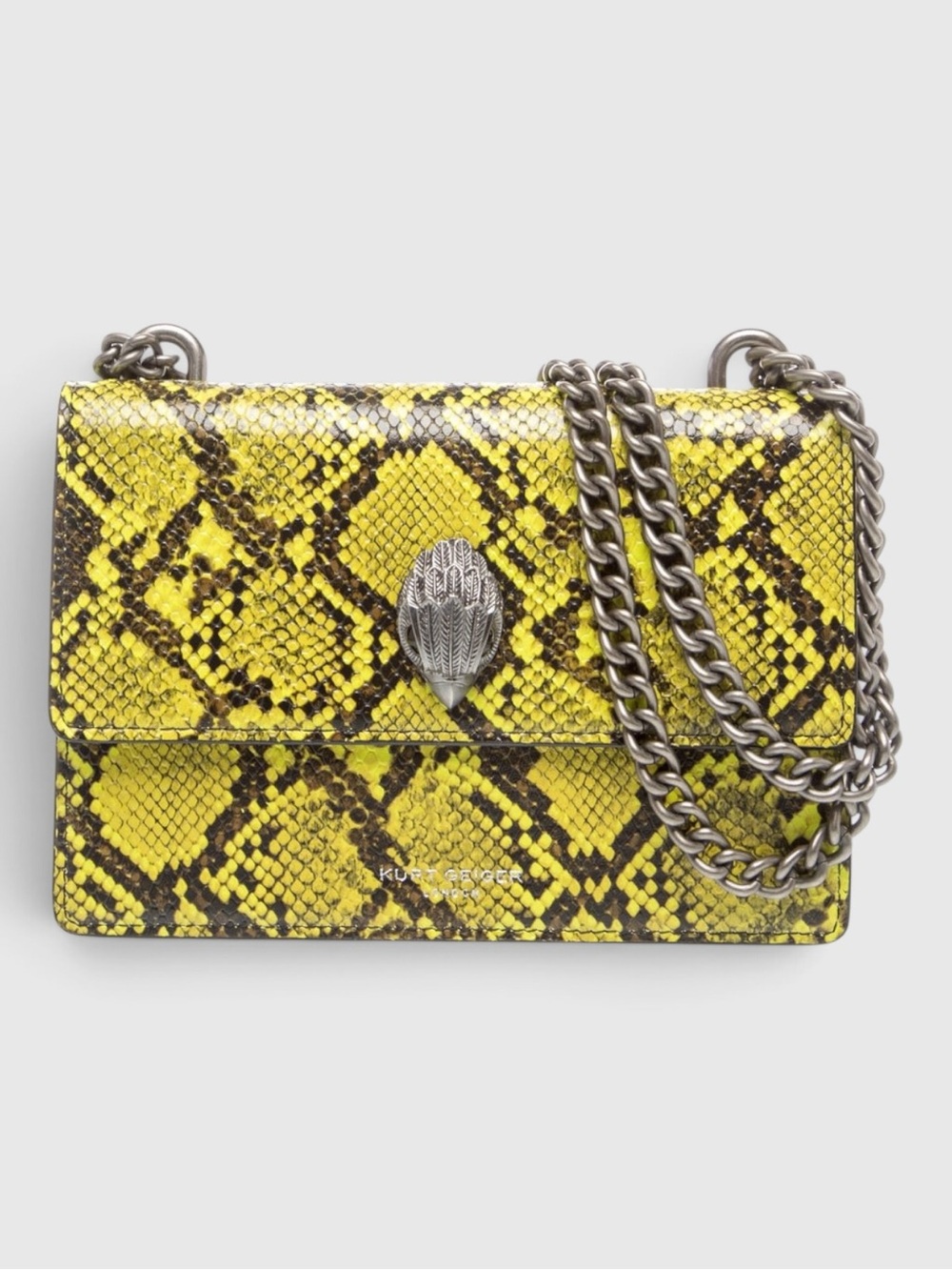 Kurt Geiger RARE Minaudière Green Python-Print Chain Shoulder Bag